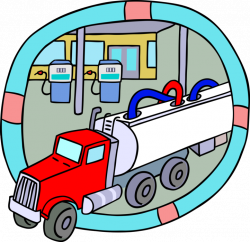 Fuel Tanker Delivers Gas to Service Station - Vector Image