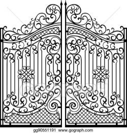 Clip Art Vector - Beautiful iron ornament gates. black on ...