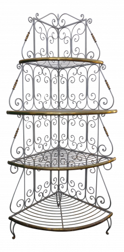 Vintage French Country White Wrought Iron & Brass Corner Bakers Rack ...