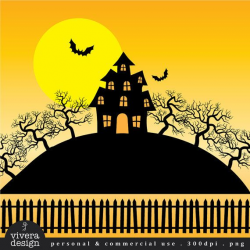 Halloween Clip Art - Haunted House - Creepy Mansion and ...