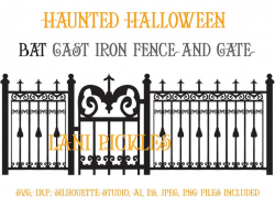 Spooky Haunted Halloween Gate and Fence with Bat Design, SVG, Cut, Vector  and High Res Image files, DIY Wall or Window Decal or Clip Art