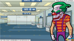 A Creepy Tall Muscular Clown and Airport Departure Gate Background