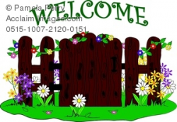 Clip Art Image of a Wooden Garden Gate With a Welcome Message