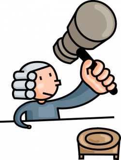 Judge Hammers Gavel in Law Court - Vector Image