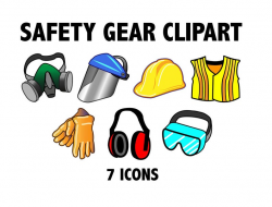 SAFETY GEAR CLIPART - construction zone printable workshop safety items -  Eye protection, safety vest, gas mask, and more