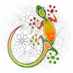 Gecko Floral Tribal Art by Bluedarkat | GraphicRiver