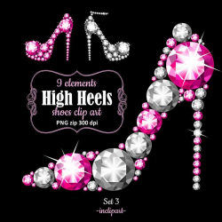 High heel shoes clipart. Pink and white diamond, rhinestone ...