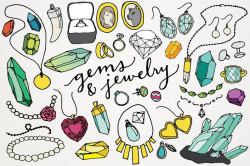 Gems and Jewelry Clipart & Logos - gems clipart, jewels clip art, rocks and  minerals, necklaces, rings, logo design, instant download