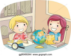 Vector Clipart - Kids geography study room. Vector ...