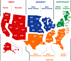 I like this version of a U.S. regions map - divided into 4 overall ...