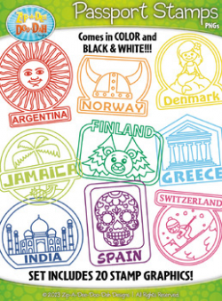Passport Stamps Clipart Set 2 {Zip-A-Dee-Doo-Dah Designs}
