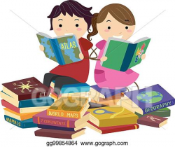 EPS Vector - Stickman kids reading geography books. Stock ...