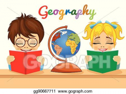 Vector Illustration - Kids studying geography together ...
