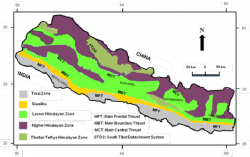 Generalized geological map of Nepal, five major geological zones are ...