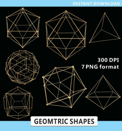 Geometric Shapes Clipart, Geometry Clipart, Gold Geometric Pattern, 3D  Shapes Clip art, Terrarium Image, PNG Files, Instant Download