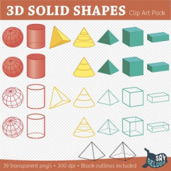 3D Geometry Solid Shapes Clip Art Pack – Commercial
