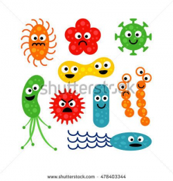 Set of cute funny bacterias (germs) in flat cartoon style ...