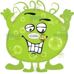 Green Blob Germ With Smiling Face And Hands In Air