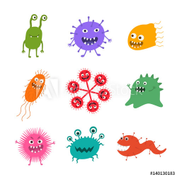 Cartoon virus character vector illustration. Cute fly germ ...