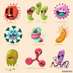 Cute bacteria, virus, germ vector cartoon character set ...