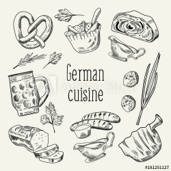German Traditional Food Hand Drawn Outline Doodle. Germany ...