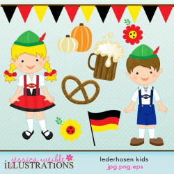 Lederhosen Kids Cute Digital Clipart, Oktoberfest Kids ...