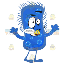 Peanut-Shaped Blue Bacteria Germ With Smiling Face, Legs And Arms