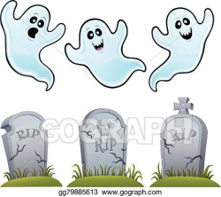 Vector Art - Ghosts and tombstones. Clipart Drawing ...