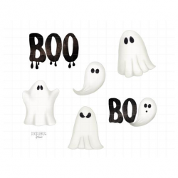 Ghost Digital Planner Stickers | Halloween Clipart | BOO | October  Printable PNG Graphics