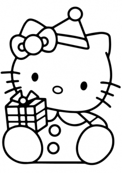 Hello Kitty with Christmas Gift Box coloring page | Free ...