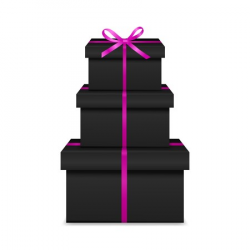 Stack of three realistic black gift boxes with golden ribbon ...