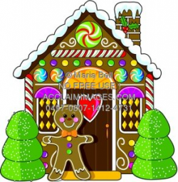 Clipart Illustration of a Colorful Gingerbread House and Man