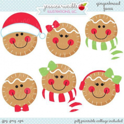 Gingerbread Faces Cute Christmas Digital Clipart, Commercial ...