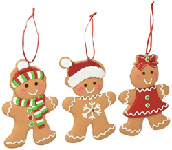 Set of 3 Gingerbread Cookie Christmas Tree Ornaments Adorable Holiday Decor