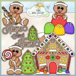 Home Sweet Home Gingerbread Clip Art - Christmas Clip Art - CU Clip Art &  B&W