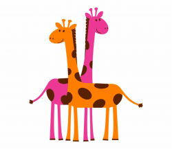 Giraffes Orange Pink Cartoon Safari - Clipart 2 Giraffe ...