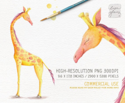 Watercolor giraffe: hand painted giraffe clipart / nursery ...