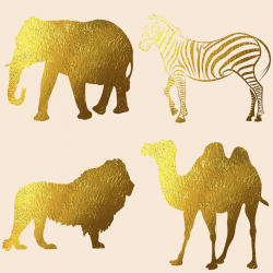 Safari animals, animals clip art, gold foil clipart, clipart ...