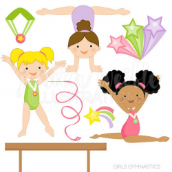 Girls Gymnastics Cute Digital Clipart for Commercial and Personal Use,  Gymnast Clipart, GymnasticS Clip art , GIRL Graphics