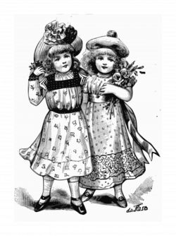 Clipart - Two girls grayscale