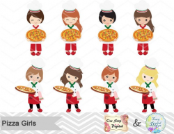 Digital Pizza Party Clip Art, Pizza Girl Clipart, Little Chef Clip art,  Little Girl Pizza Party Clipart, Girls Pizza Party Clipart, 00172