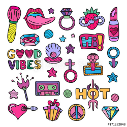 Vector doodle girly clipart lineart elements set - Buy this ...