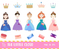 Little princesses clip art, girly clipart, diy party, crowns clipart,  clutches, handbags, fairy tale