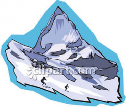 Glacial Mountain Peak with Skiers - Royalty Free Clipart Picture