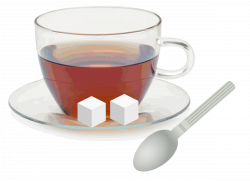 Clipart - Glass cup with glass saucer, spoon and sugar cubes