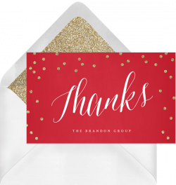 Gold Glitter Confetti Thank You Notes in Red | Greenvelope.com