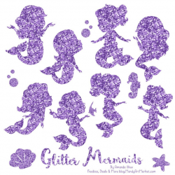 Cute Glitter Mermaids Clipart - Purple Mermaid Glitter Clipart, Purple  Glitter Mermaid Silhouettes, Mermaid Clipart, Mermaid Vectors