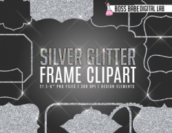 Silver Glitter Frame Clipart, Silver Glitter design elements, Silver  Glitter Clipart, Silver Glitter Frame Art