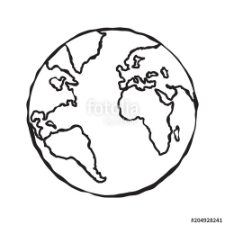 Single black sketch of earth globe illustration. Planet ...