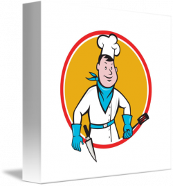 Chef Cook Holding Spatula Knife Circle Cartoon by Aloysius Patrimonio